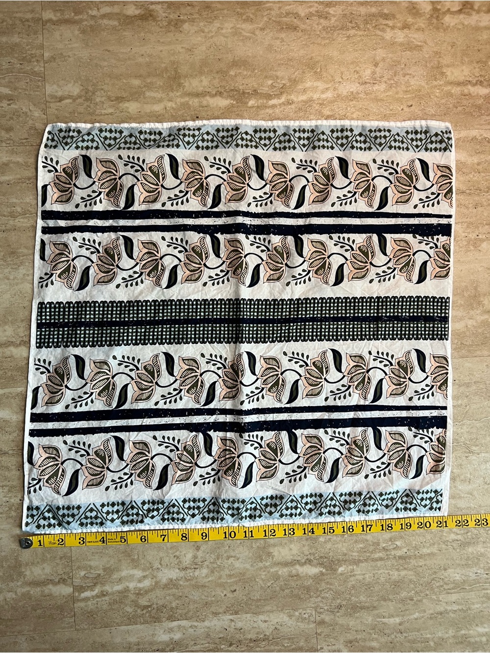 matcha Green Pink Aqua Navy Floral Stripe All Cotton Bandana Scarf 20” square